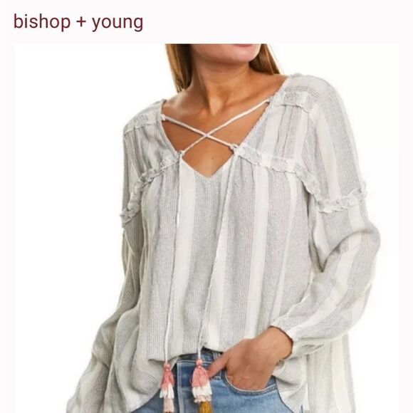 Bishop + Young Boho Metallic Long Sleeve Top With Tassels - Picture 1 of 6